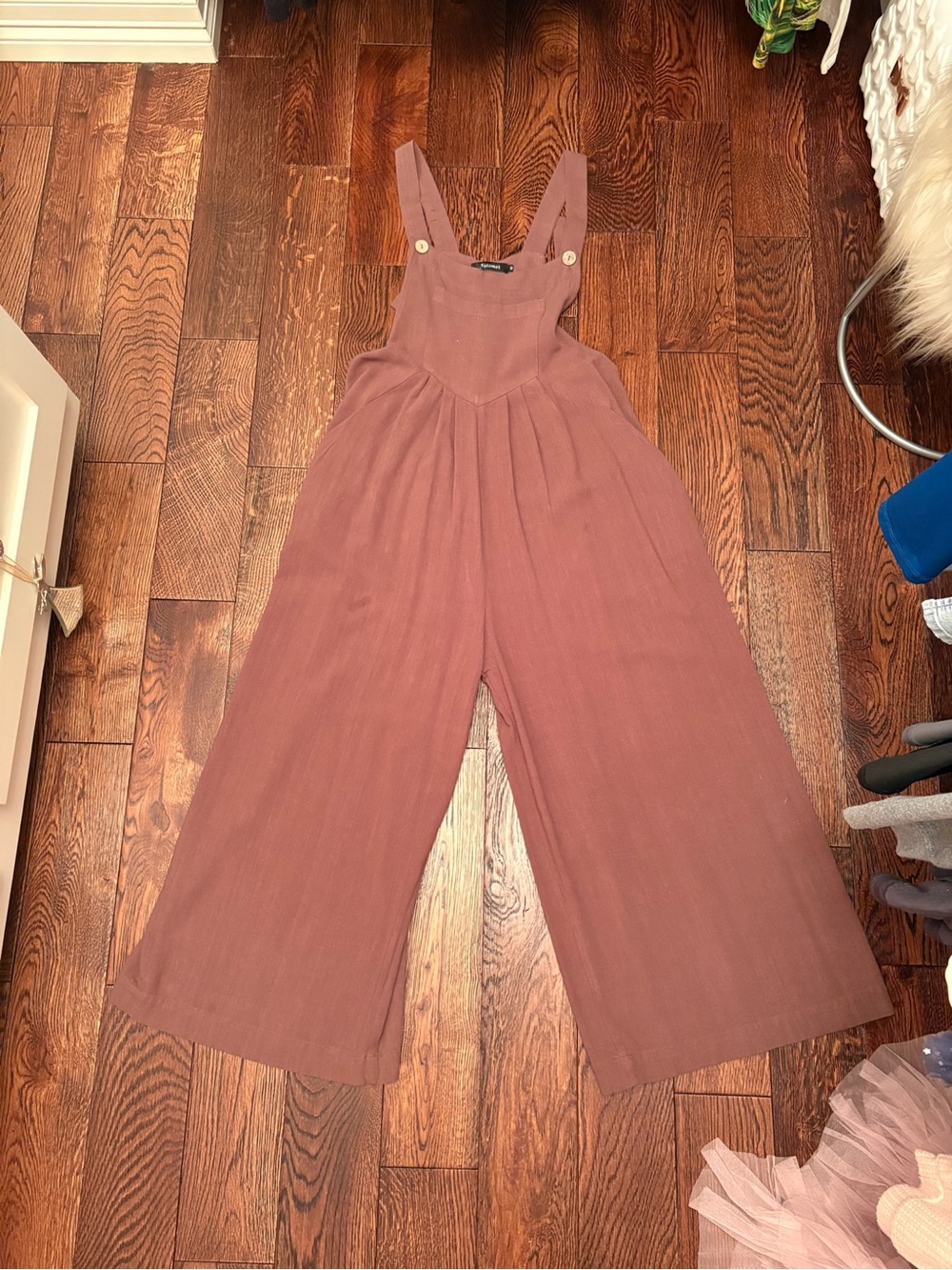 Automet Brown Wide Leg Overall Jumpsuit Size M Boho Linen Look